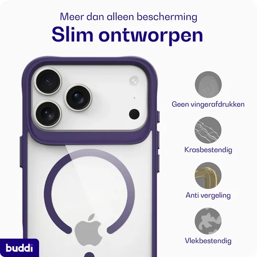 Buddi Hybrid Apple iPhone 18 Pro Hoesje MagSafe Back Cover Transparant Paars afbeelding 6