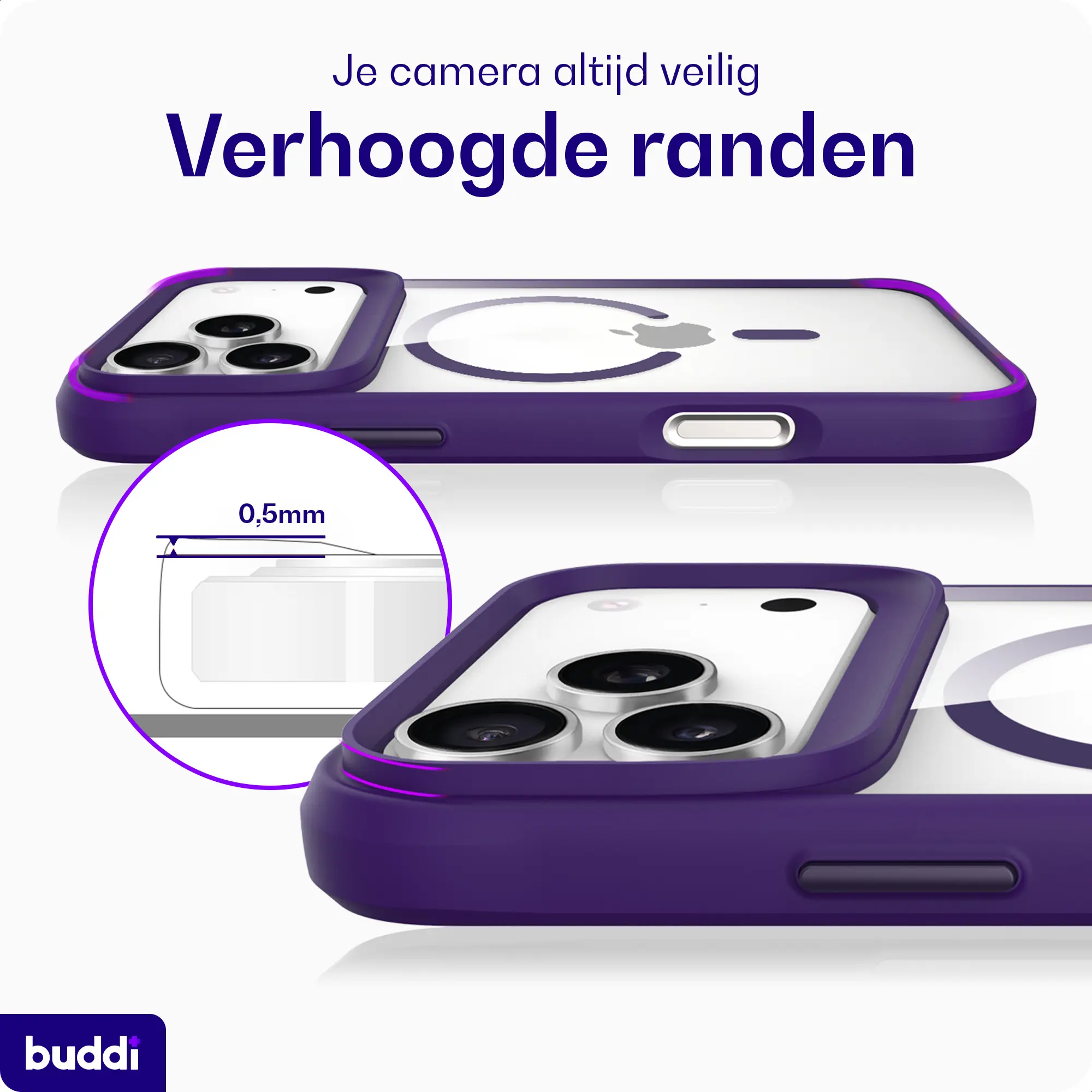 Buddi Hybrid Apple iPhone 18 Pro Hoesje MagSafe Back Cover Transparant Paars afbeelding 7