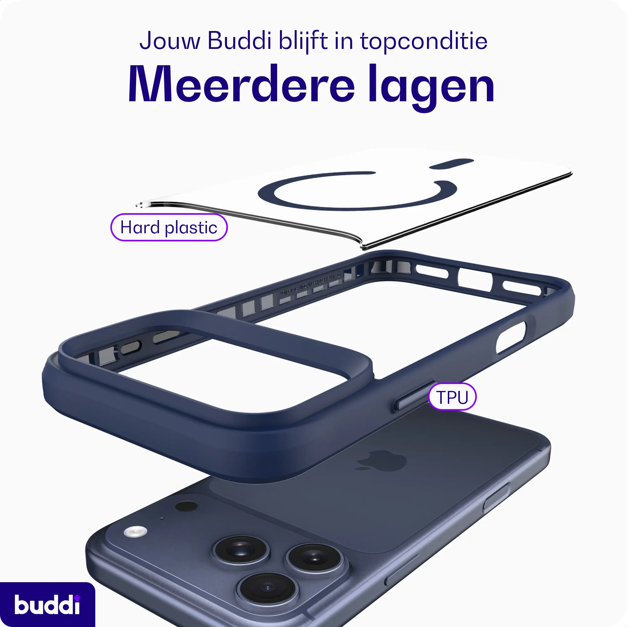 Buddi Hybrid Apple iPhone 18 Pro Max Hoesje MagSafe Back Cover Transparant Blauw afbeelding 8