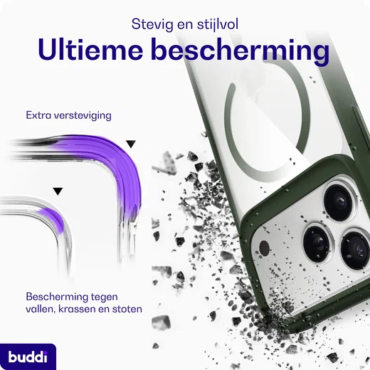 Buddi Hybrid Apple iPhone 18 Pro Max Hoesje MagSafe Back Cover Transparant Groen afbeelding 3