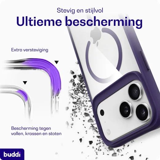 Buddi Hybrid Apple iPhone 18 Pro Max Hoesje MagSafe Back Cover Transparant Paars afbeelding 3