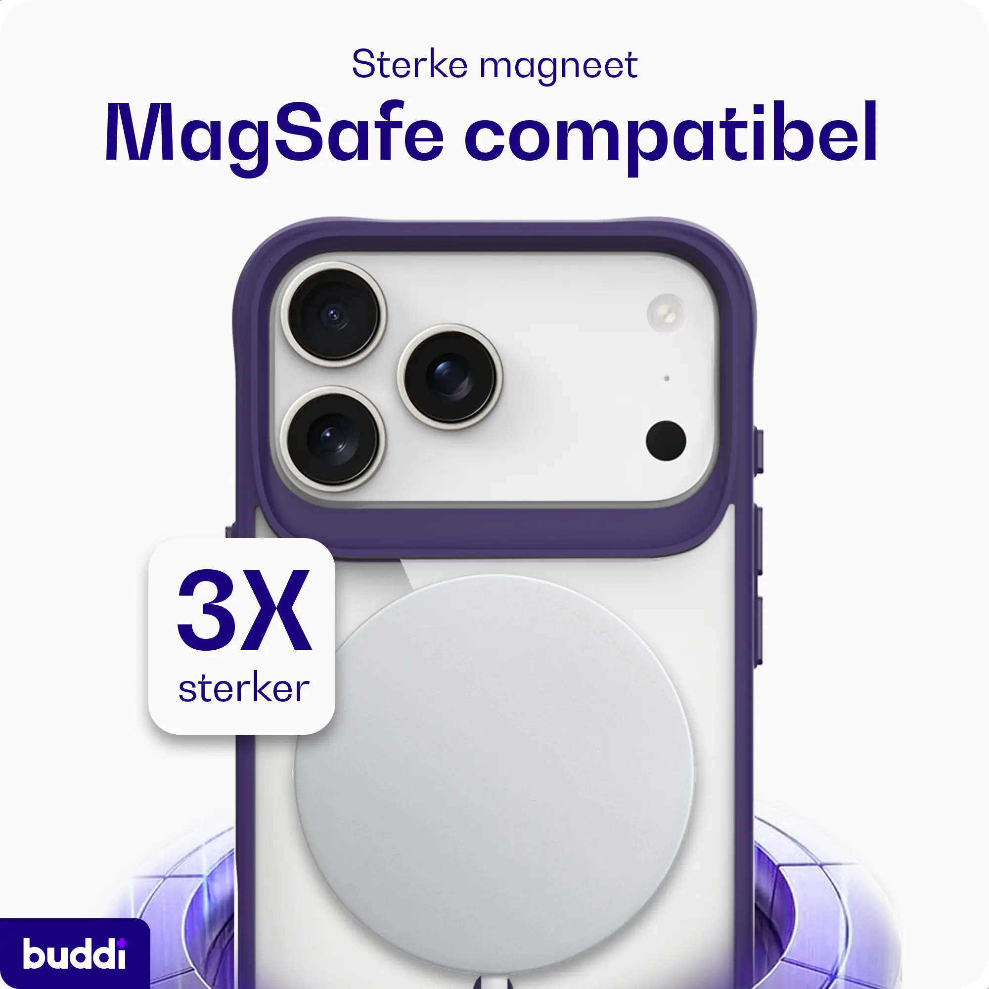 Buddi Hybrid Apple iPhone 18 Pro Max Hoesje MagSafe Back Cover Transparant Paars afbeelding 4