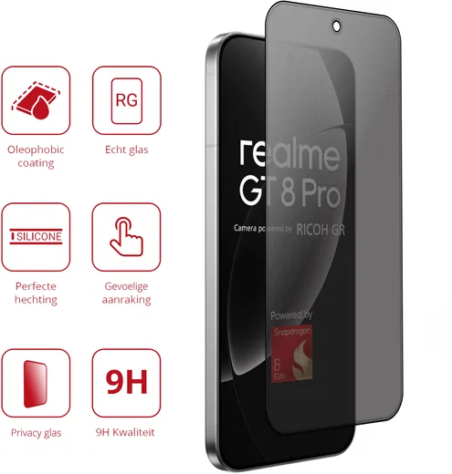 Rosso Realme GT 8 Pro 9H Tempered Glass Screen Protector Privacy afbeelding 2
