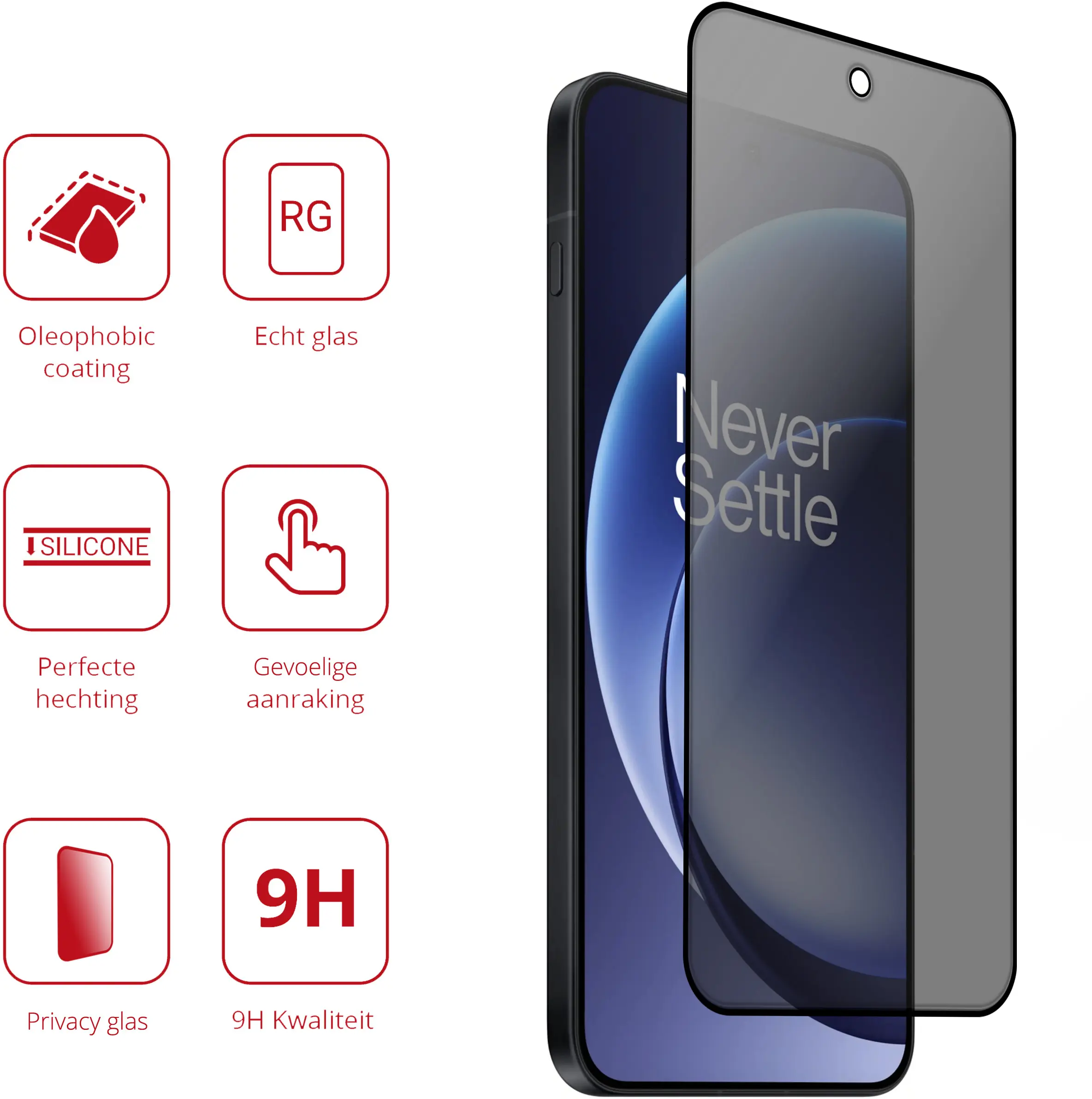 Rosso OnePlus 15R 9H Tempered Glass Screen Protector Privacy afbeelding 2