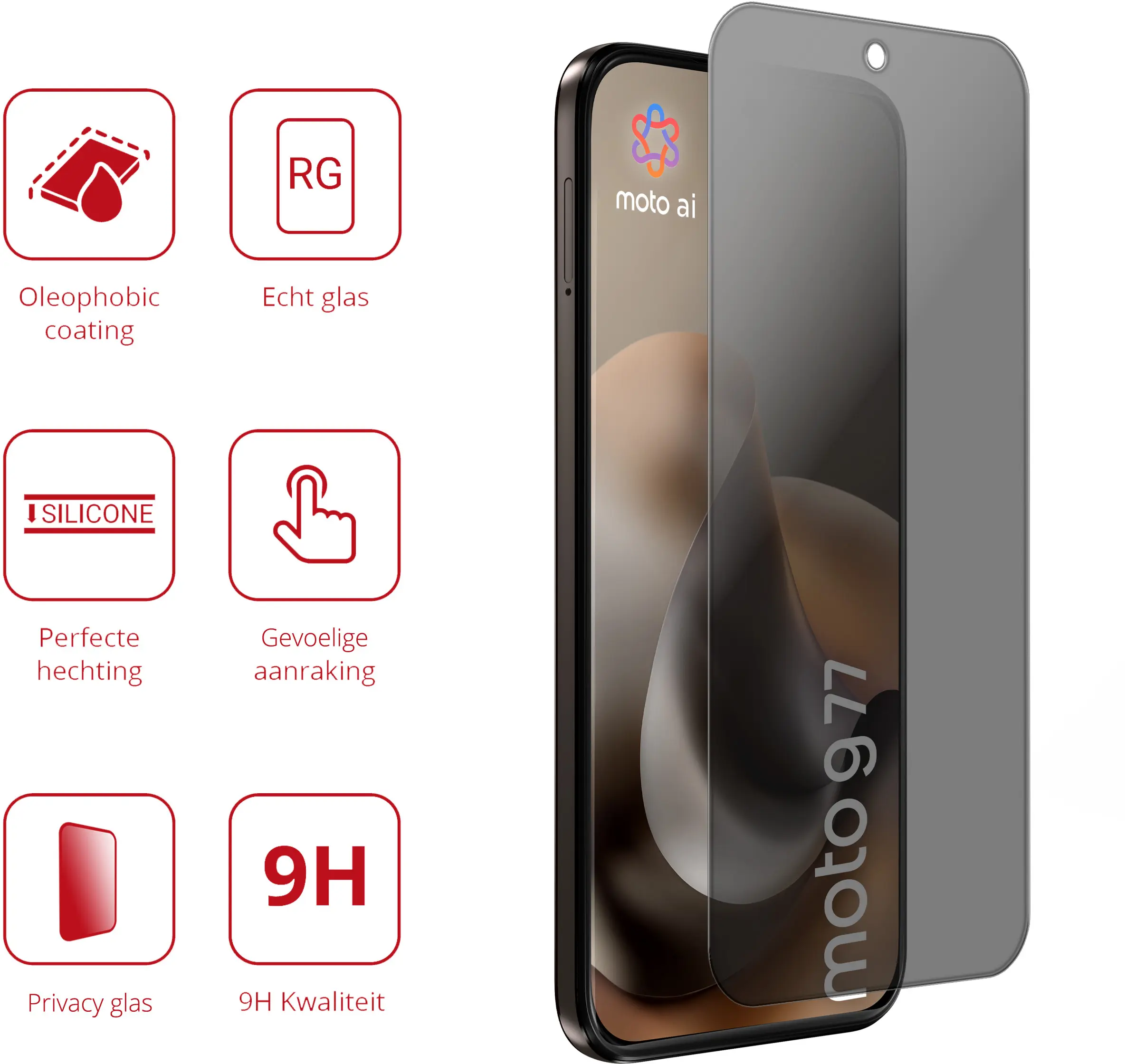 Rosso Motorola G77 9H Tempered Glass Screen Protector Privacy afbeelding 2