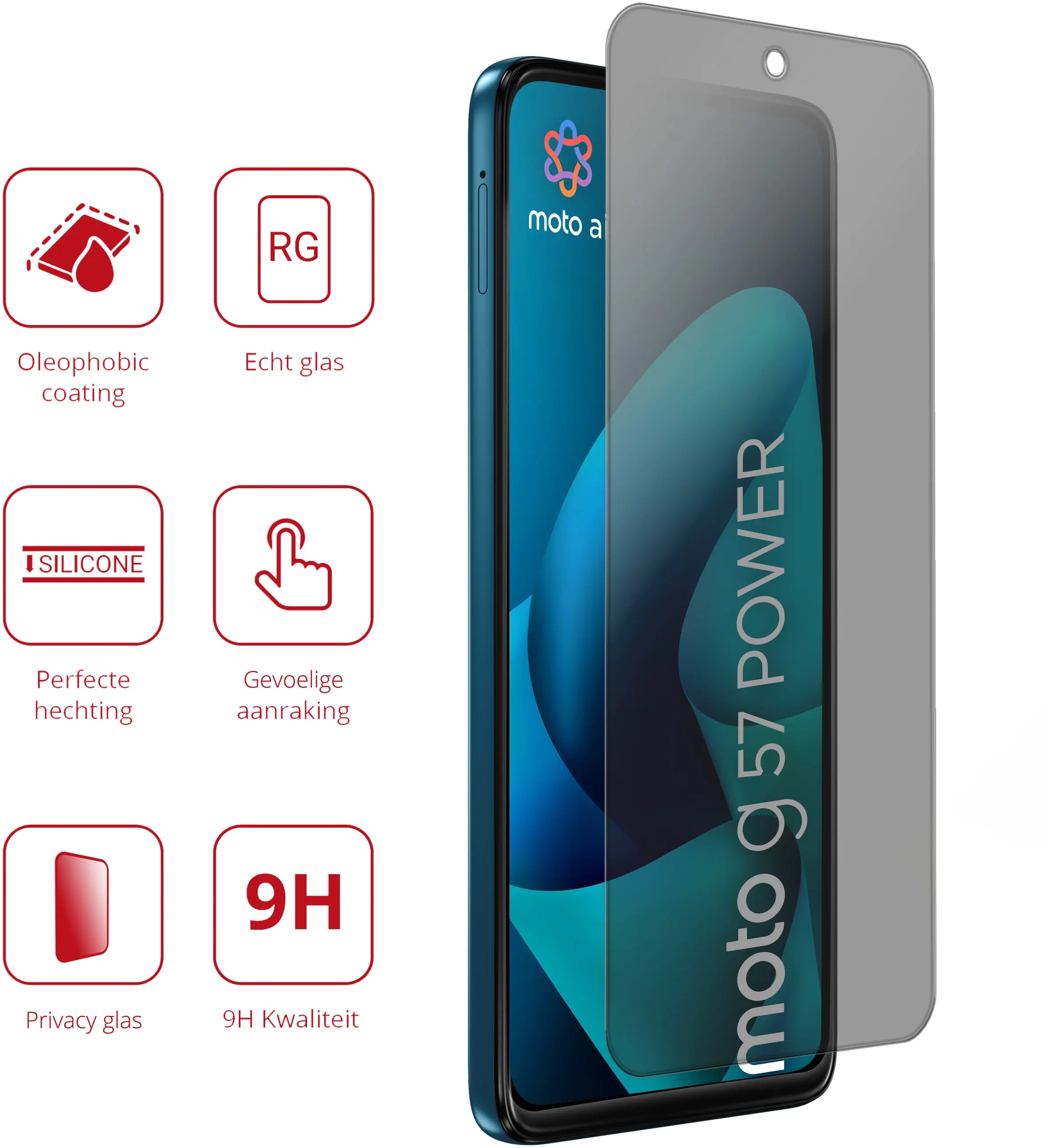 Rosso Motorola G57 Power 9H Tempered Glass Screen Protector Privacy afbeelding 2