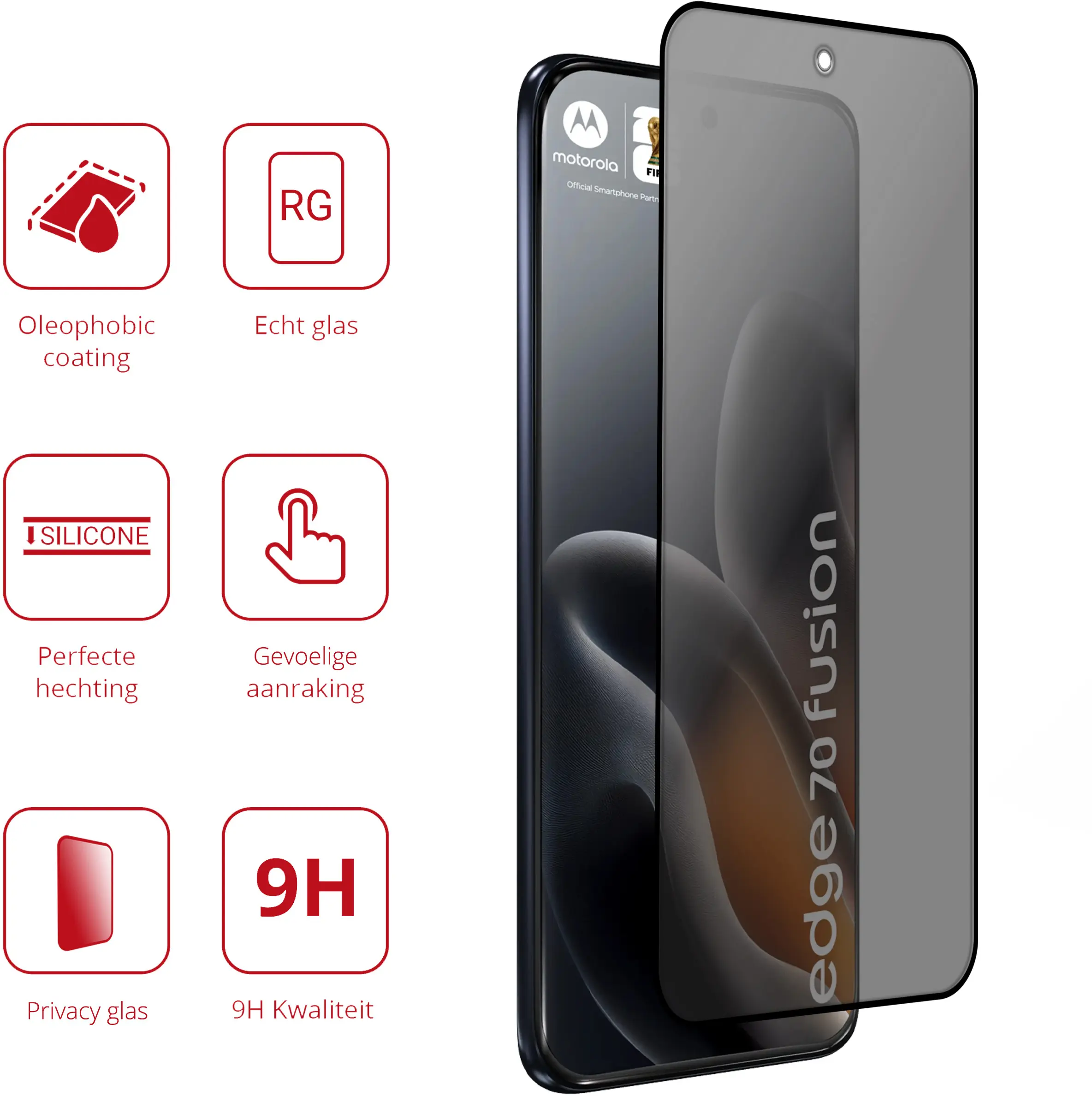 Rosso Motorola Edge 70 Fusion 9H Tempered Glass Screen Protector Privacy afbeelding 2