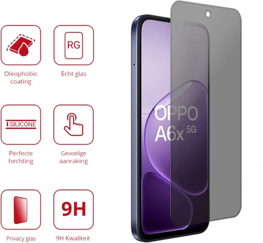 Rosso Oppo Reno A6x 9H Tempered Glass Screen Protector Privacy afbeelding 2