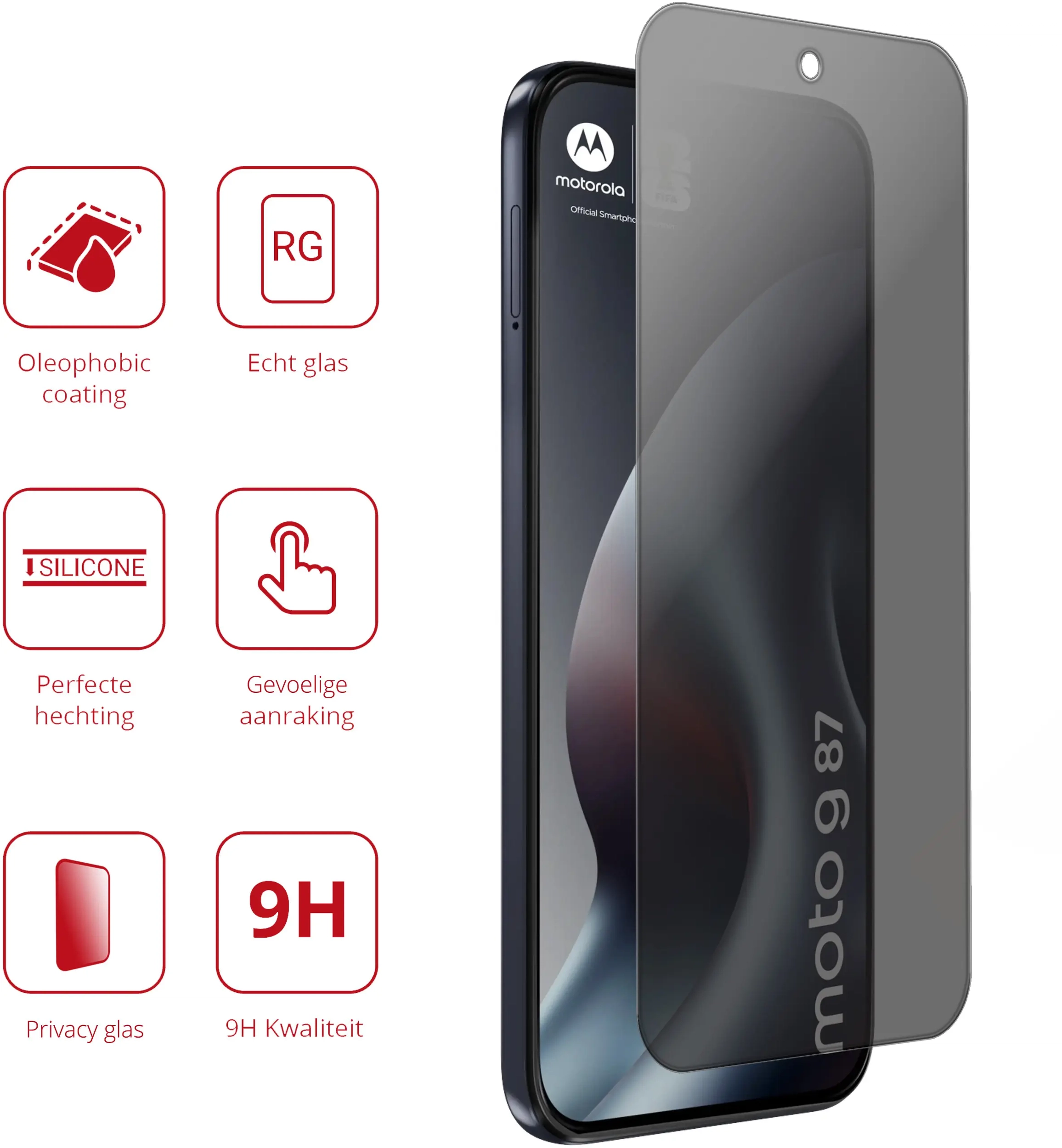 Rosso Motorola Moto G87 9H Tempered Glass Screen Protector Privacy afbeelding 2