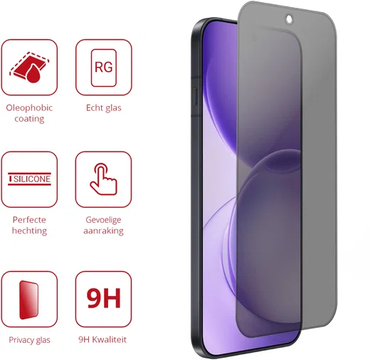 Rosso Oppo Reno 16 Pro 9H Tempered Glass Screen Protector Privacy afbeelding 2