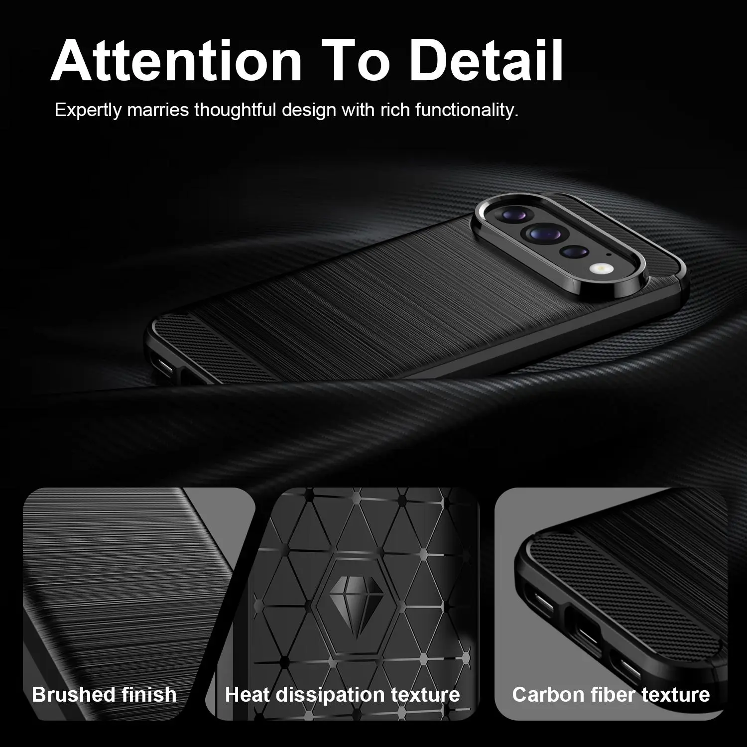 Google Pixel 11 Pro Hoesje Geborsteld TPU Flexibele Back Cover Zwart afbeelding 7