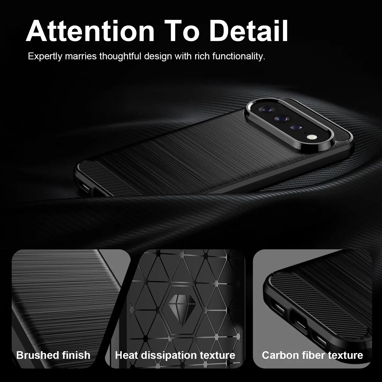 Google Pixel 11 Pro XL Hoesje Geborsteld TPU Flexibele Back Cover Zwart afbeelding 7