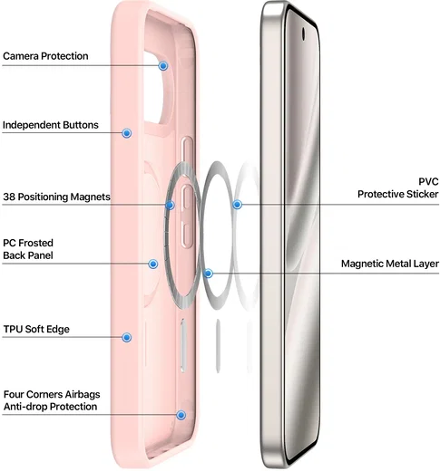 Google Pixel 11 (Pro) Hybrid Hoesje met MagSafe Back Cover Matte Roze afbeelding 6