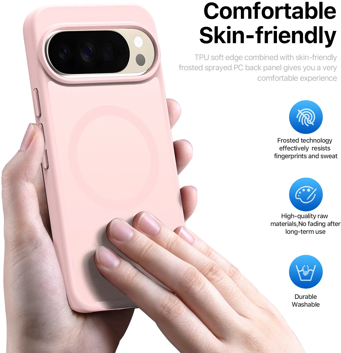 Google Pixel 11 Pro XL Hybrid Hoesje met MagSafe Back Cover Matte Roze afbeelding 3