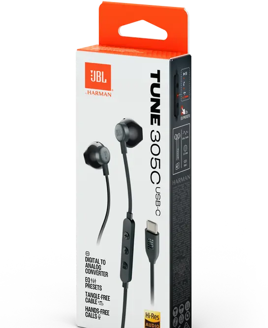 JBL Tune 305C Bedrade In-Ear USB-C Oordopjes met Ingebouwde Microfoon Zwart afbeelding 8