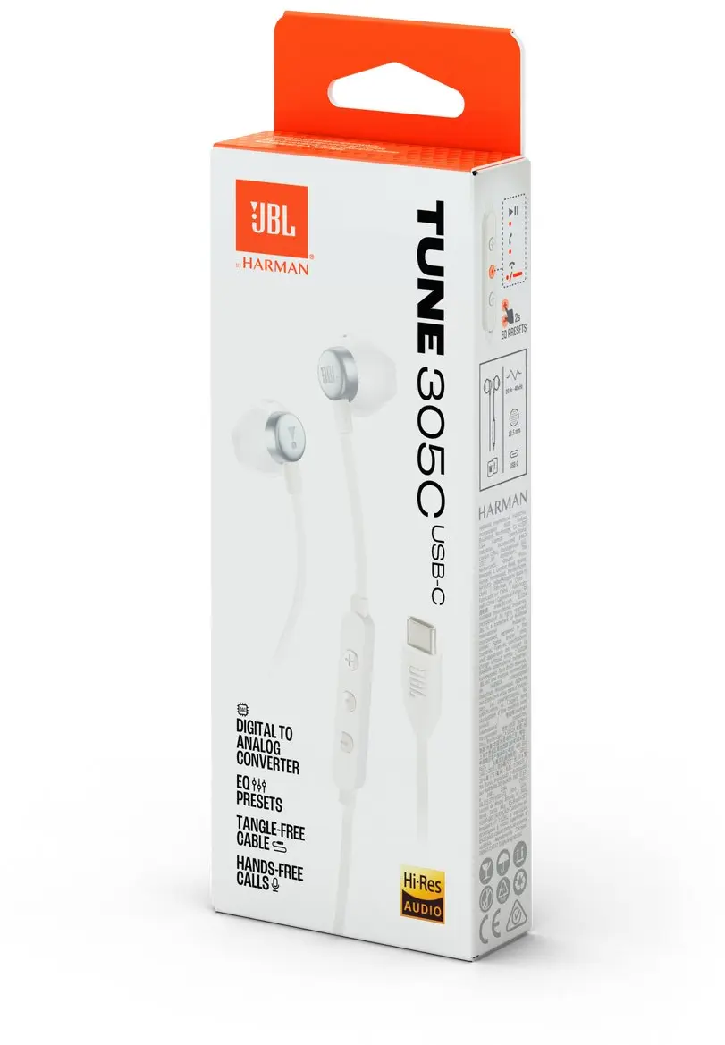 JBL Tune 305C Bedrade In-Ear USB-C Oordopjes met Ingebouwde Microfoon Wit afbeelding 8