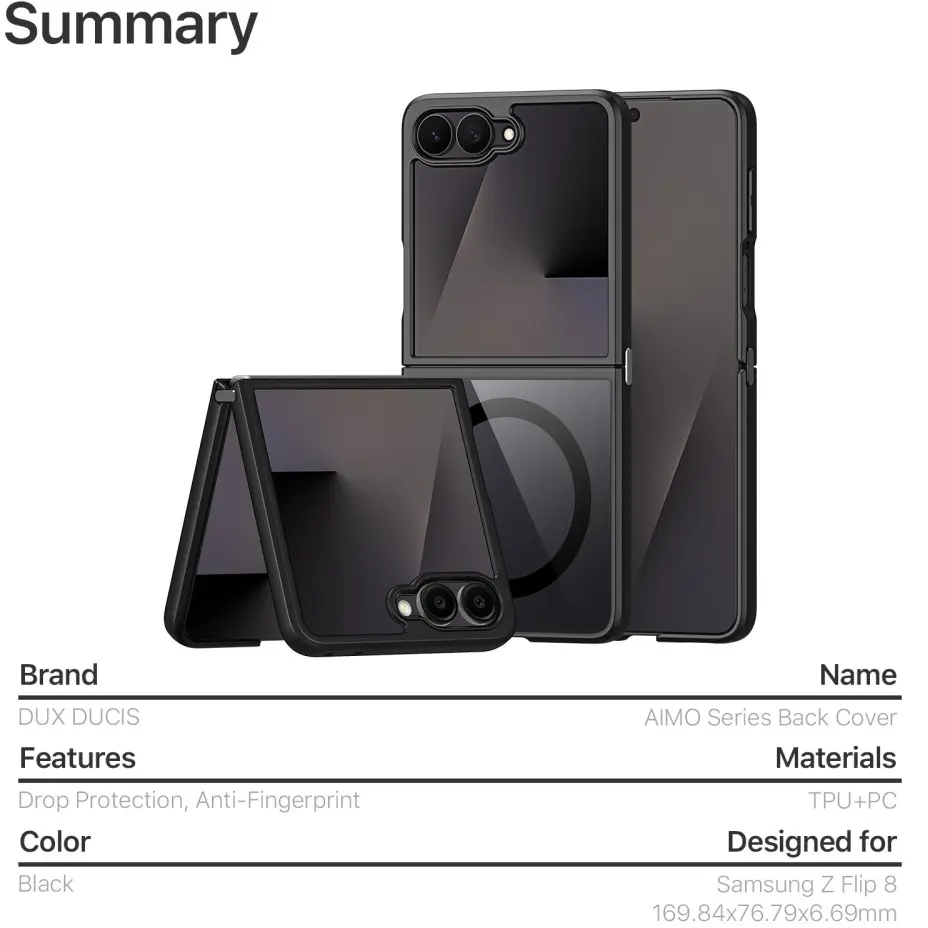 Dux Ducis Aimo Samsung Galaxy Z Flip 8 Hoesje MagSafe Back Cover Zwart afbeelding 4