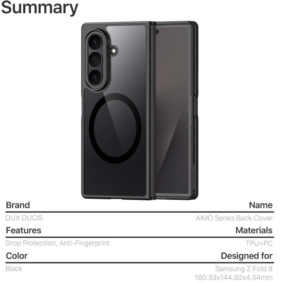 Dux Ducis Aimo Samsung Galaxy Z Fold 8 Hoesje MagSafe Back Cover Zwart afbeelding 9