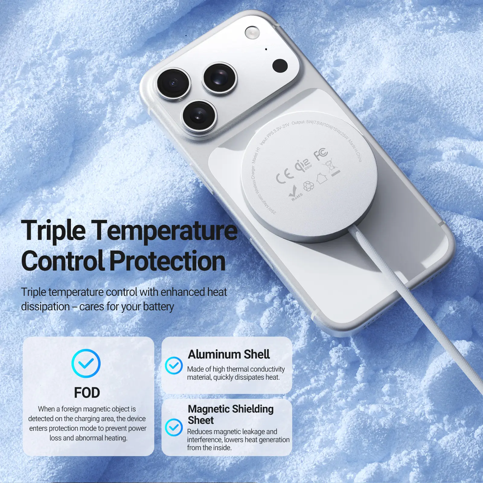 Dux Ducis H1 Qi2.2 Draadloze Oplader 25W met MagSafe en USB-C Kabel Wit afbeelding 7