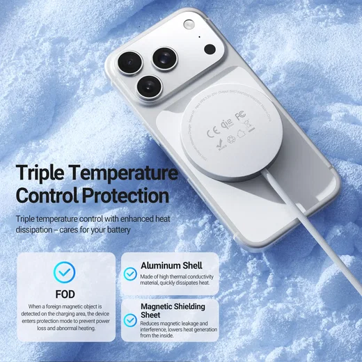 Dux Ducis H1 Qi2.2 Draadloze Oplader 25W met MagSafe en USB-C Kabel Wit afbeelding 7