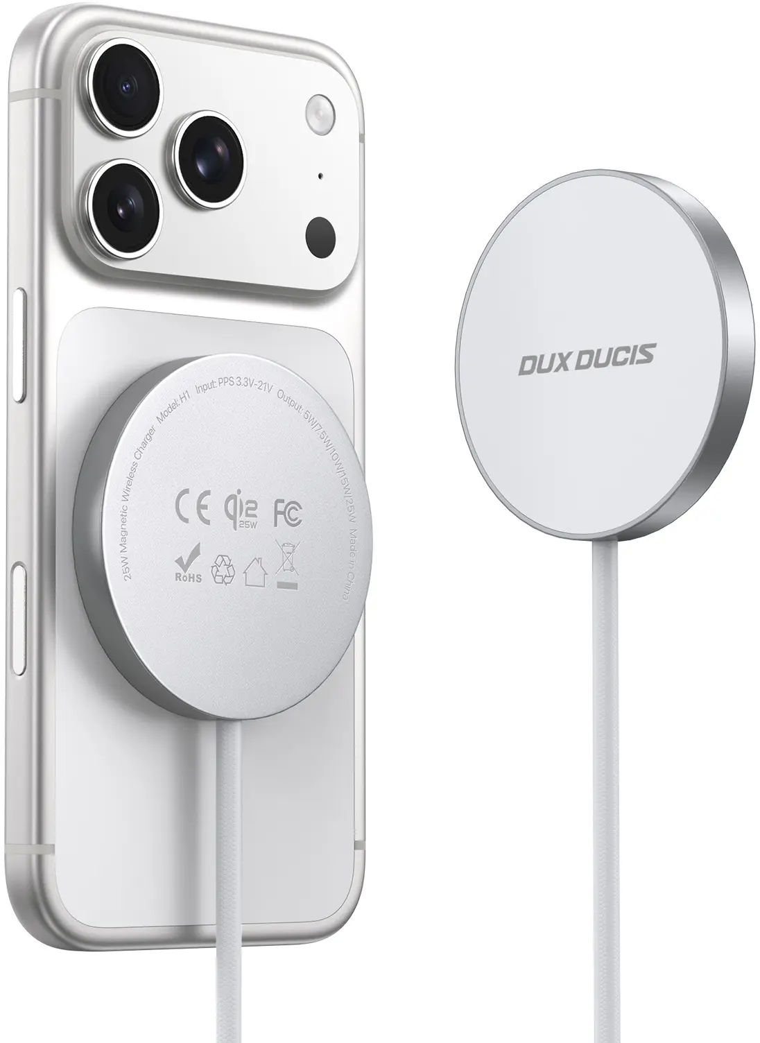 Dux Ducis H1 Qi2.2 Draadloze Oplader 25W met MagSafe en USB-C Kabel Wit afbeelding 1