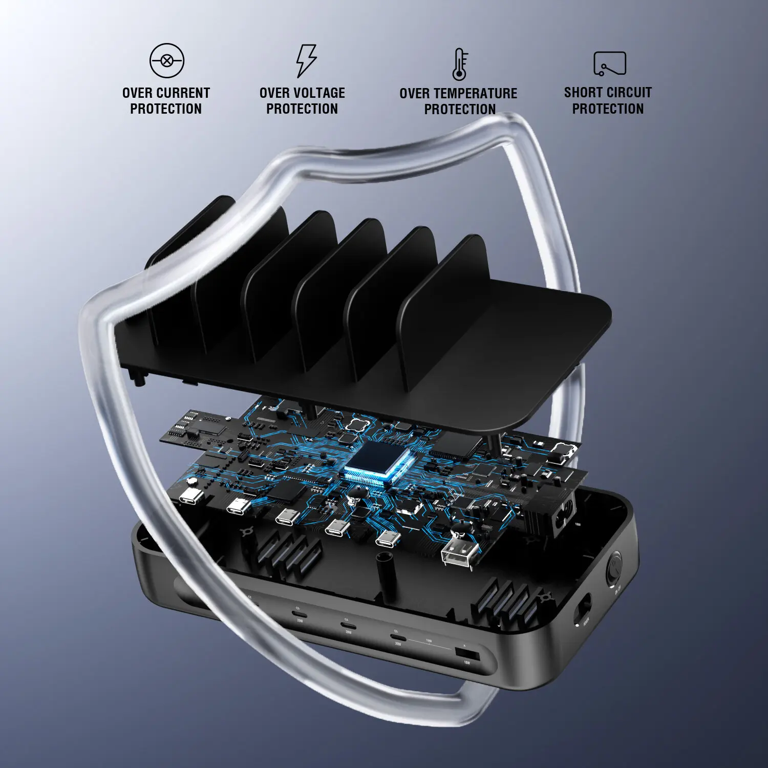 4Smarts Team 100W Laadstation 5x USB-C 1x USB-A Oplader Zwart afbeelding 5