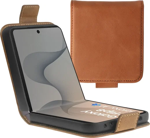 Rosso Deluxe Samsung Galaxy Z Flip 8 Hoesje Echt Leer Book Case Bruin afbeelding 1