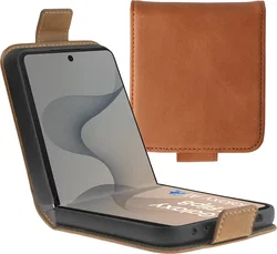 Rosso Deluxe Samsung Galaxy Z Flip 8 Hoesje Echt Leer Book Case Bruin afbeelding