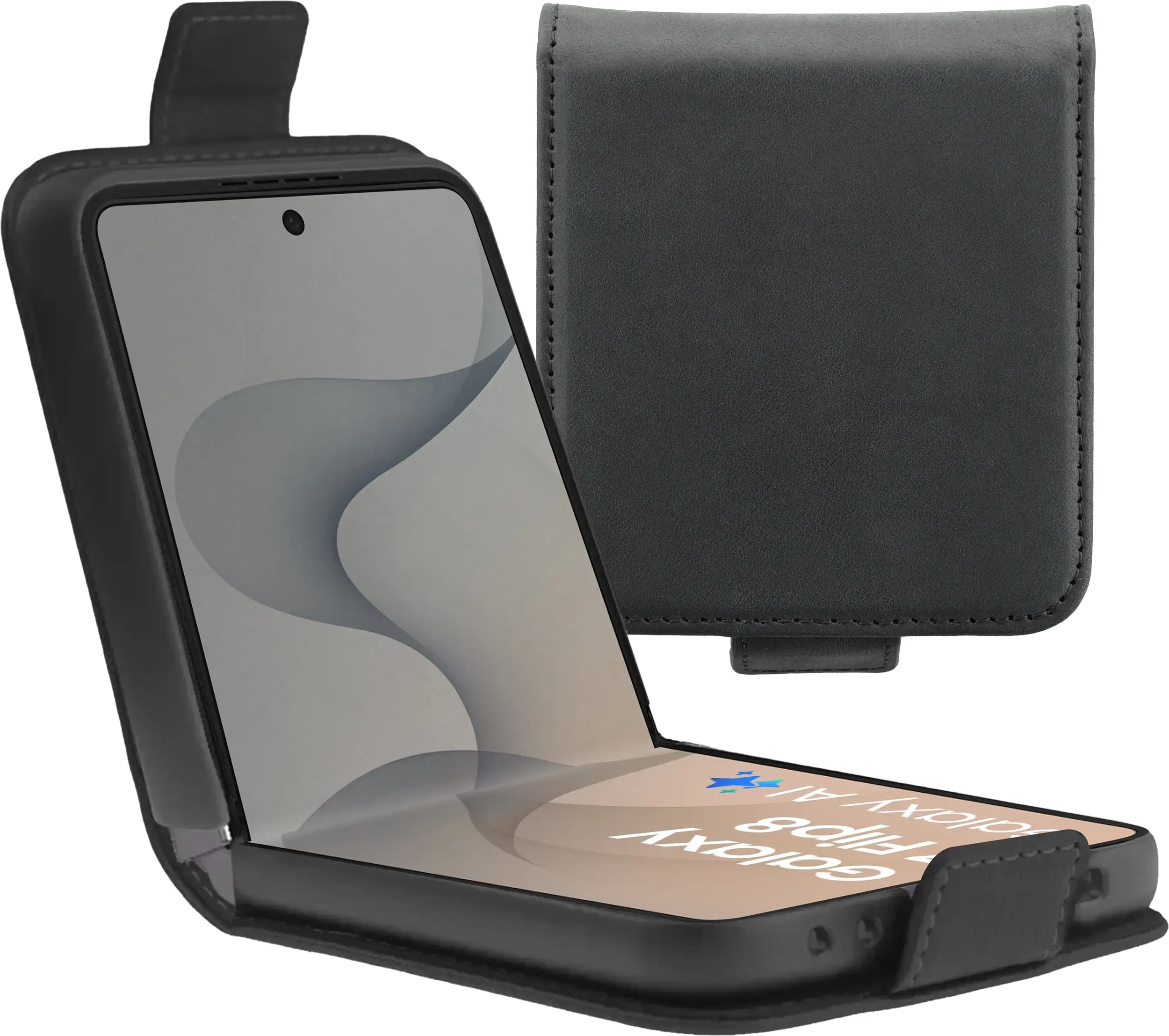 Rosso Deluxe Samsung Galaxy Z Flip 8 Hoesje Echt Leer Book Case Zwart afbeelding 1