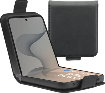 Rosso Deluxe Samsung Galaxy Z Flip 8 Hoesje Echt Leer Book Case Zwart