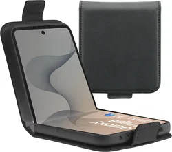 Rosso Deluxe Samsung Galaxy Z Flip 8 Hoesje Echt Leer Book Case Zwart afbeelding