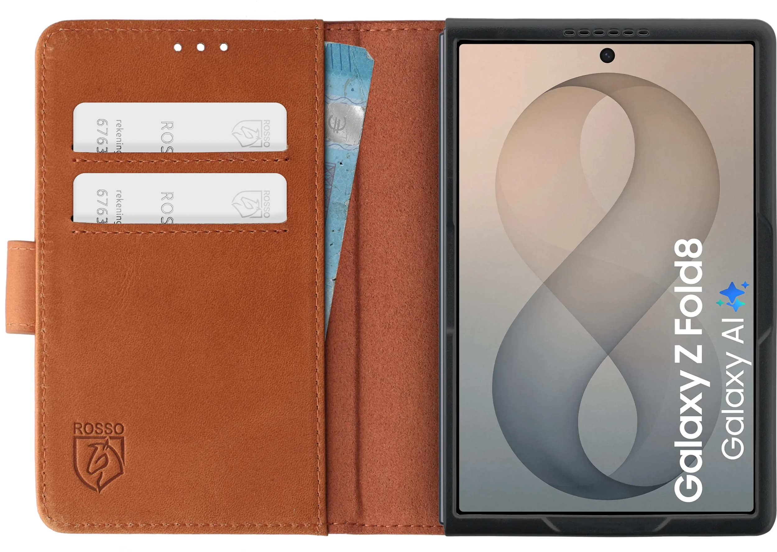 Rosso Deluxe Samsung Galaxy Z Fold 8 Hoesje Echt Leer Book Case bruin afbeelding 1
