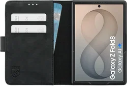 Rosso Deluxe Samsung Galaxy Z Fold 8 Hoesje Echt Leer Book Case Zwart afbeelding