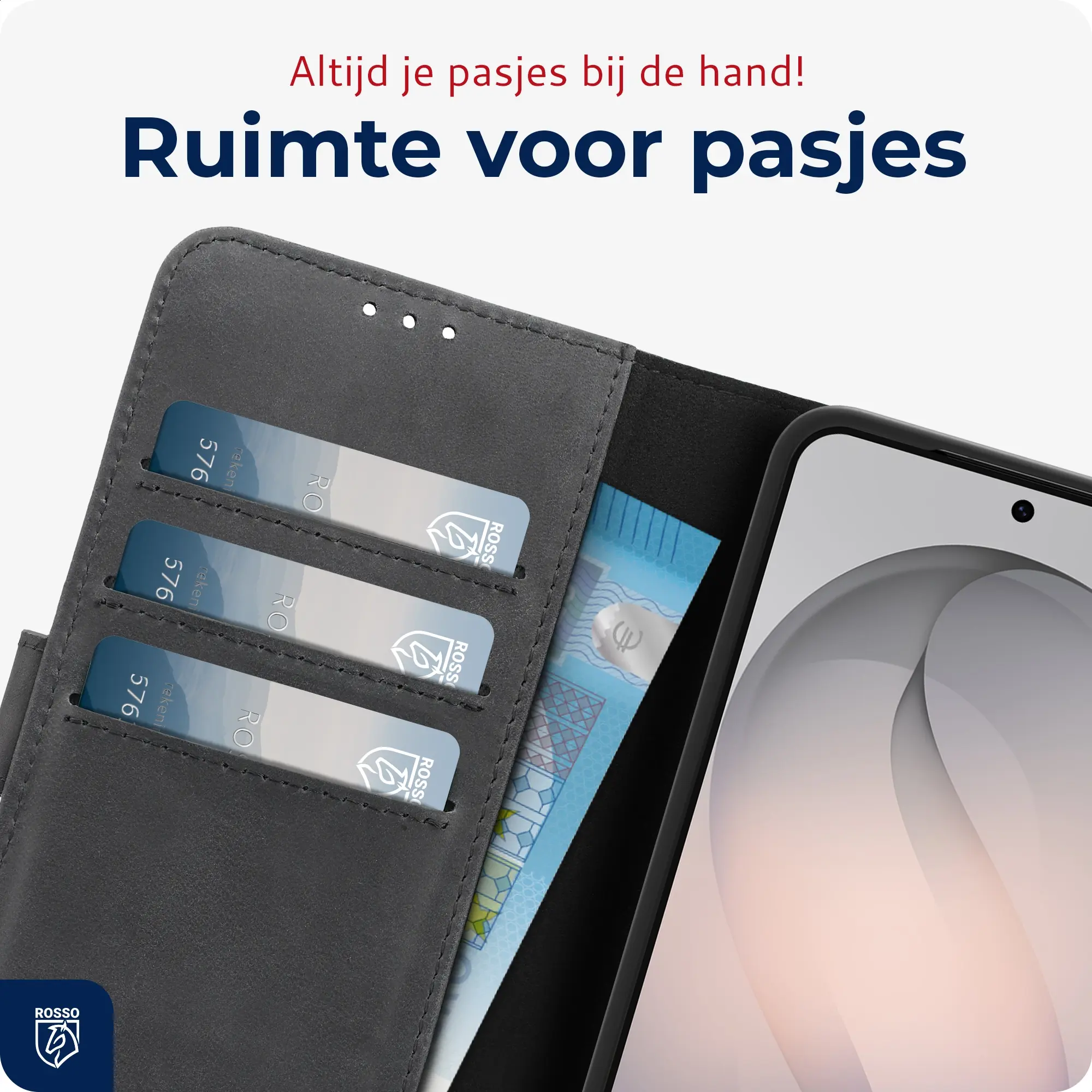 Rosso Deluxe Samsung Galaxy S26 FE Hoesje Echt Leer Book Case Zwart afbeelding 6