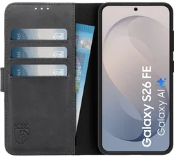 Rosso Deluxe Samsung Galaxy S26 FE Hoesje Echt Leer Book Case Zwart afbeelding