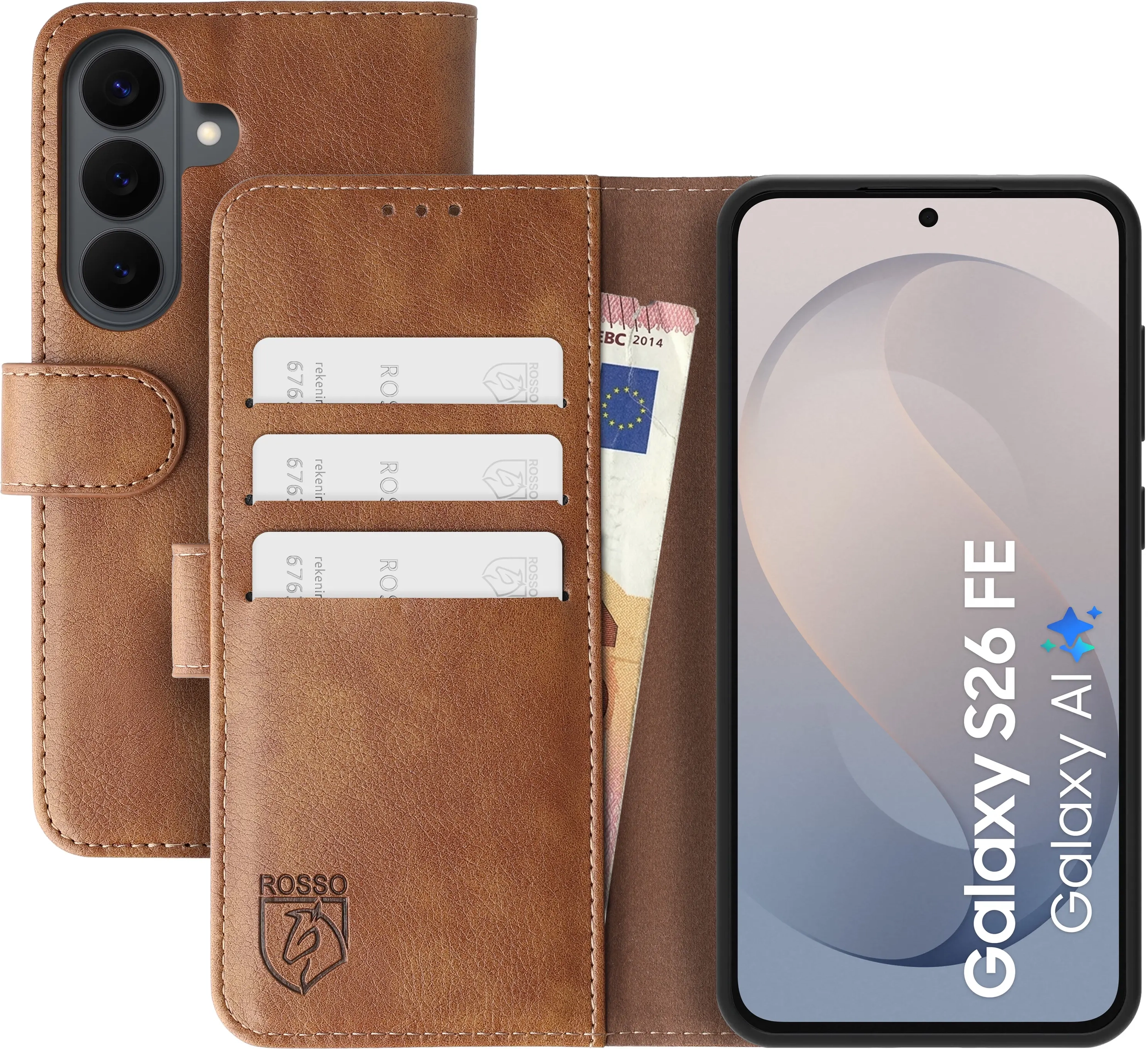 Rosso Element Samsung Galaxy S26 FE Hoesje Book Case Wallet Bruin afbeelding 1