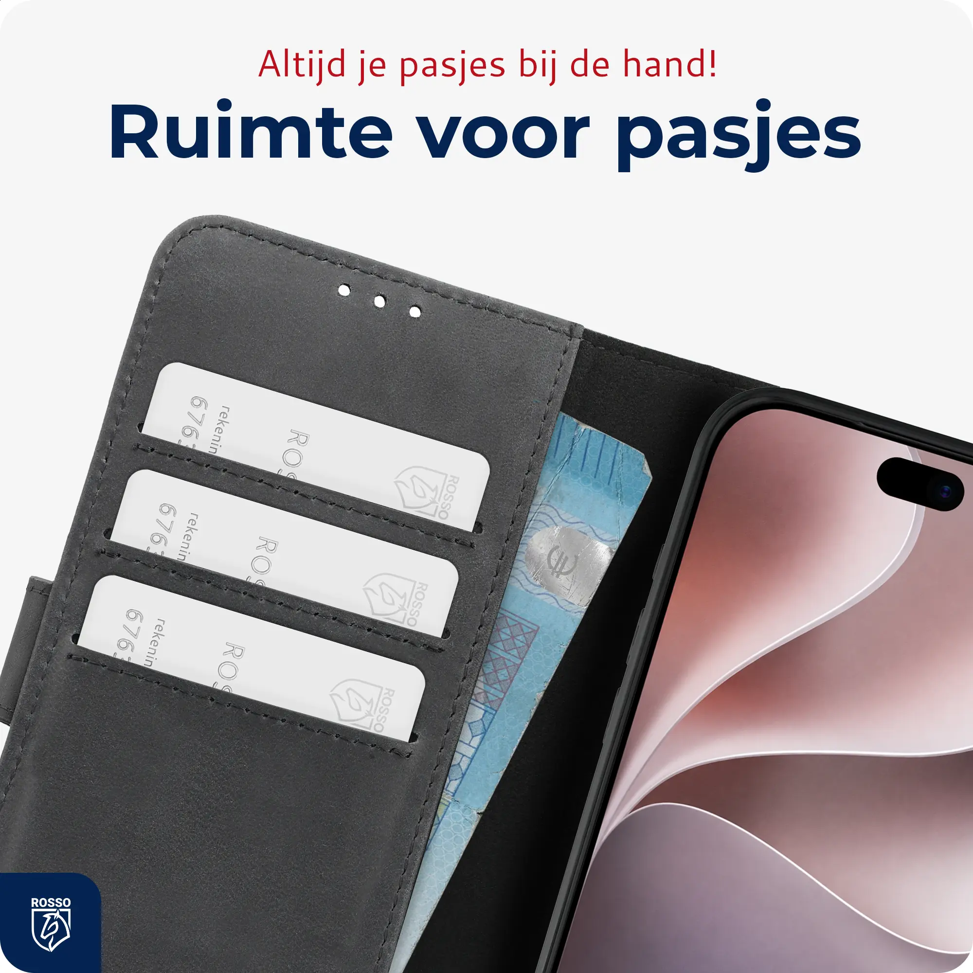 Rosso Deluxe Apple iPhone 18 Pro Hoesje Echt Leer Book Case Zwart afbeelding 4