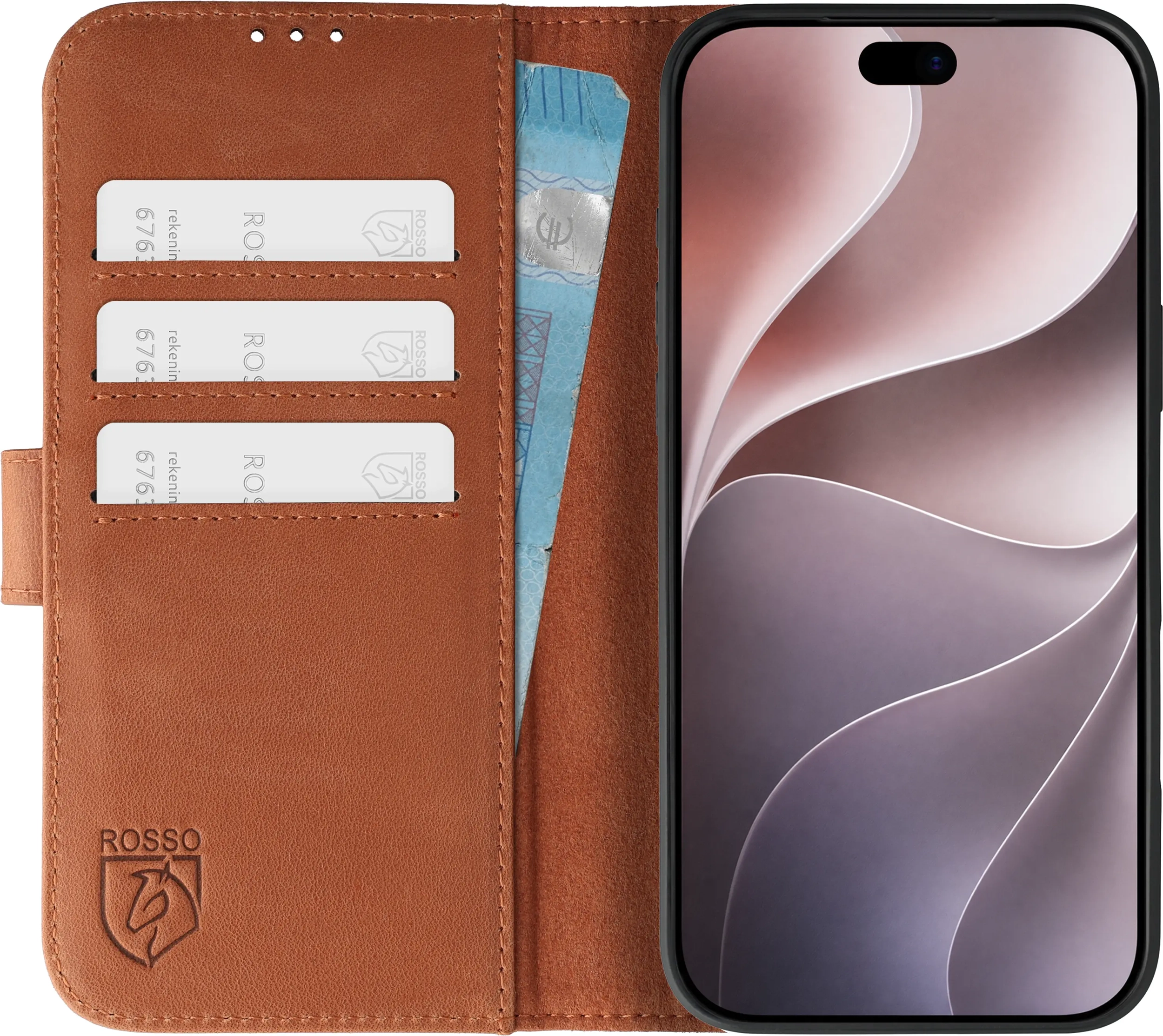 Rosso Deluxe Apple iPhone 18 Pro Hoesje Echt Leer Book Case Bruin afbeelding 1