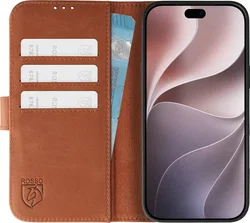 Rosso Deluxe Apple iPhone 18 Pro Hoesje Echt Leer Book Case Bruin afbeelding