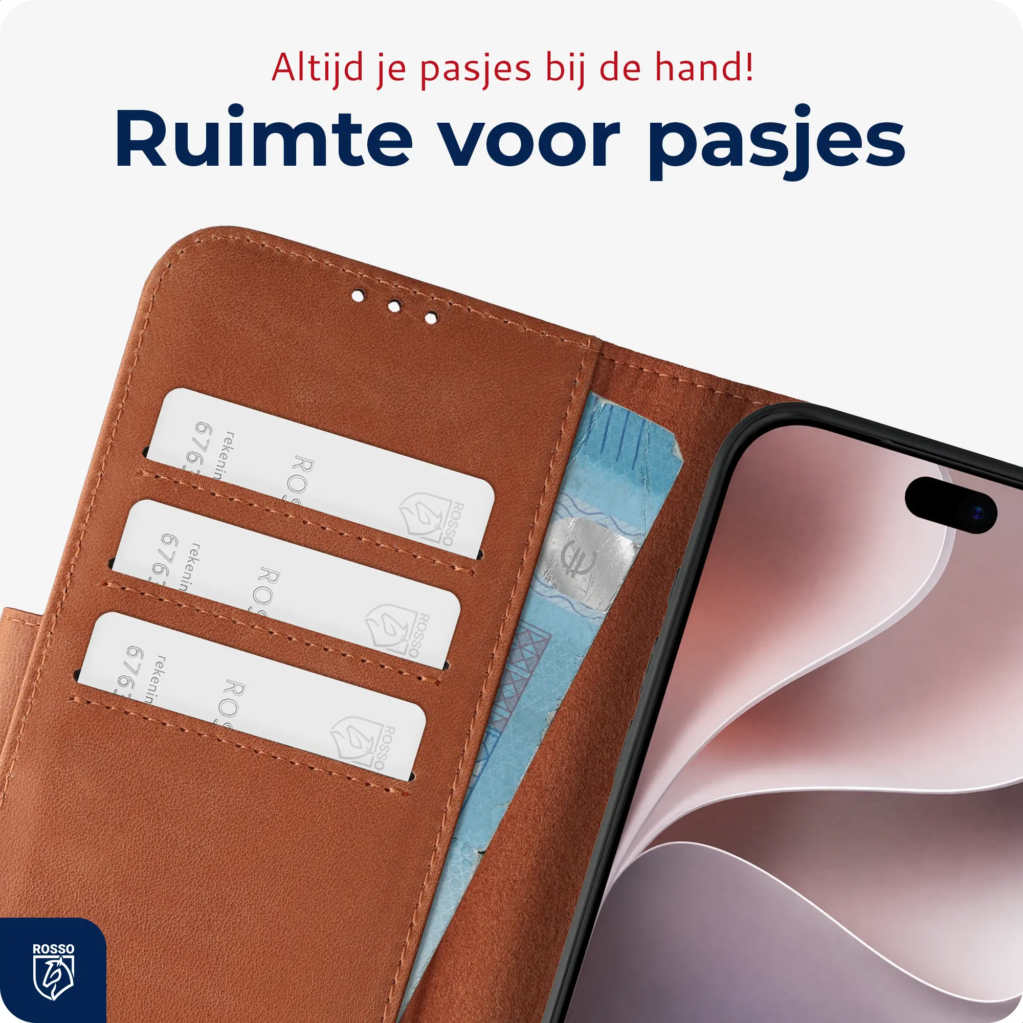 Rosso Deluxe Apple iPhone 18 Pro Hoesje Echt Leer Book Case Bruin afbeelding 4
