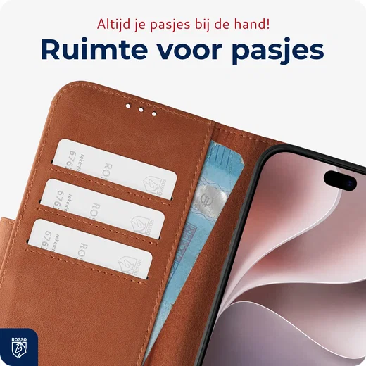Rosso Deluxe Apple iPhone 18 Pro Hoesje Echt Leer Book Case Bruin afbeelding 4