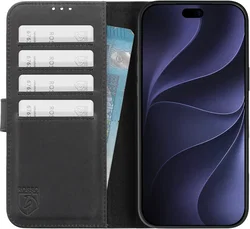 Rosso Deluxe Apple iPhone 18 Pro Max Hoesje Echt Leer Book Case Zwart afbeelding