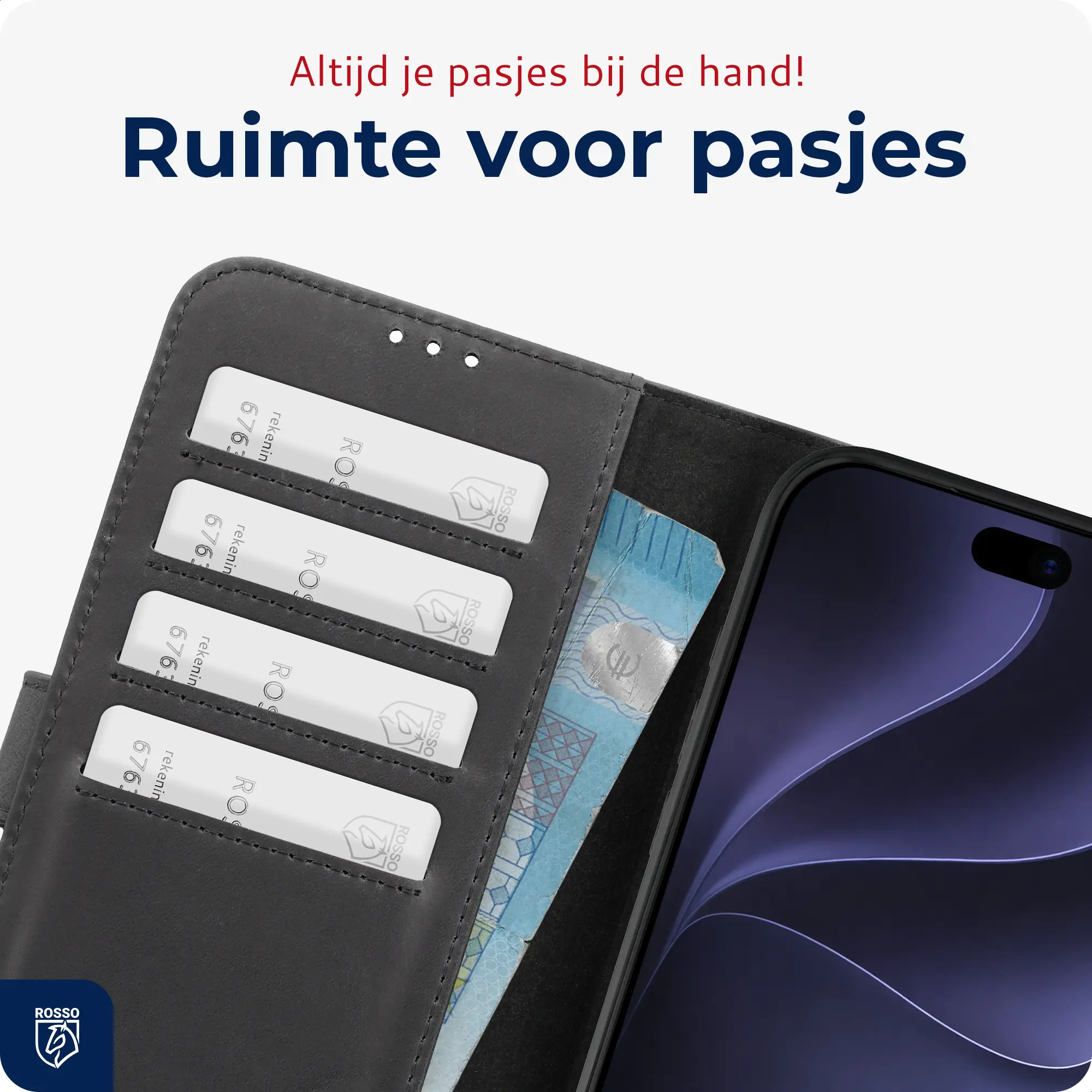 Rosso Deluxe Apple iPhone 18 Pro Max Hoesje Echt Leer Book Case Zwart afbeelding 4