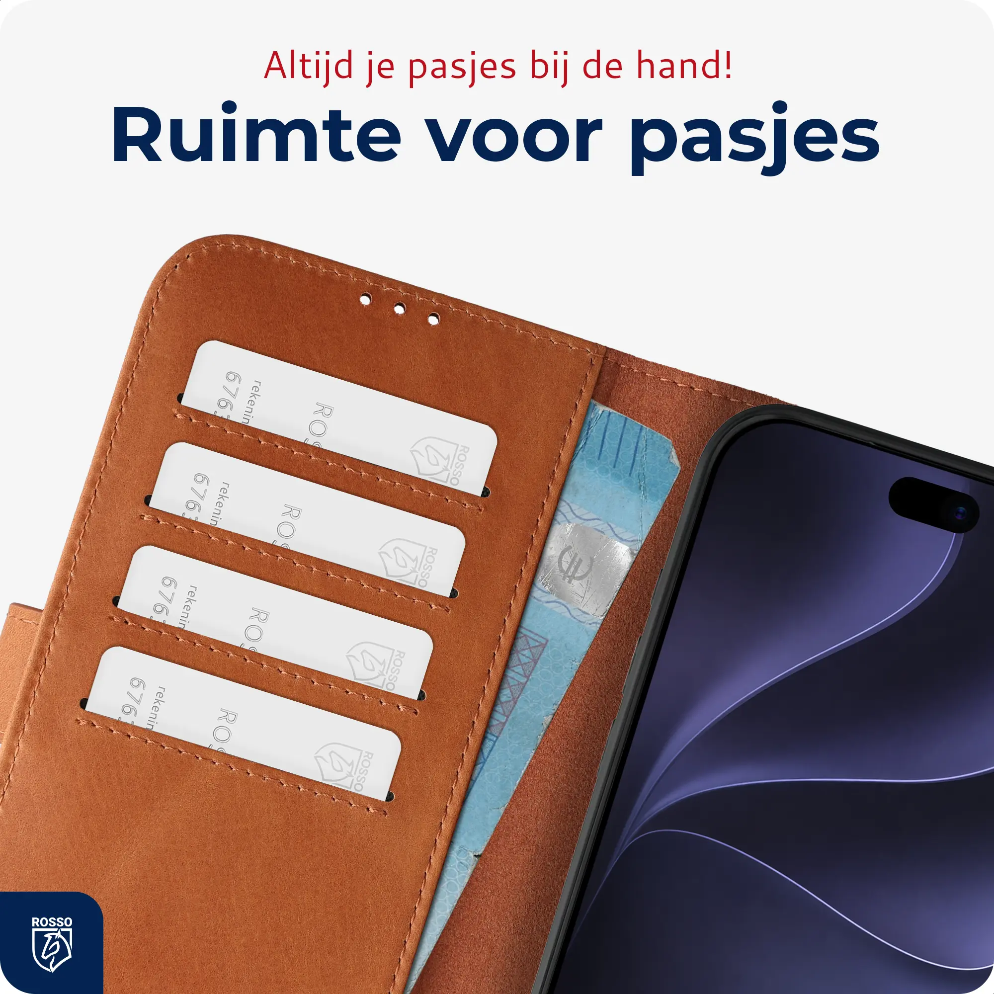 Rosso Deluxe Apple iPhone 18 Pro Max Hoesje Echt Leer Book Case Bruin afbeelding 4