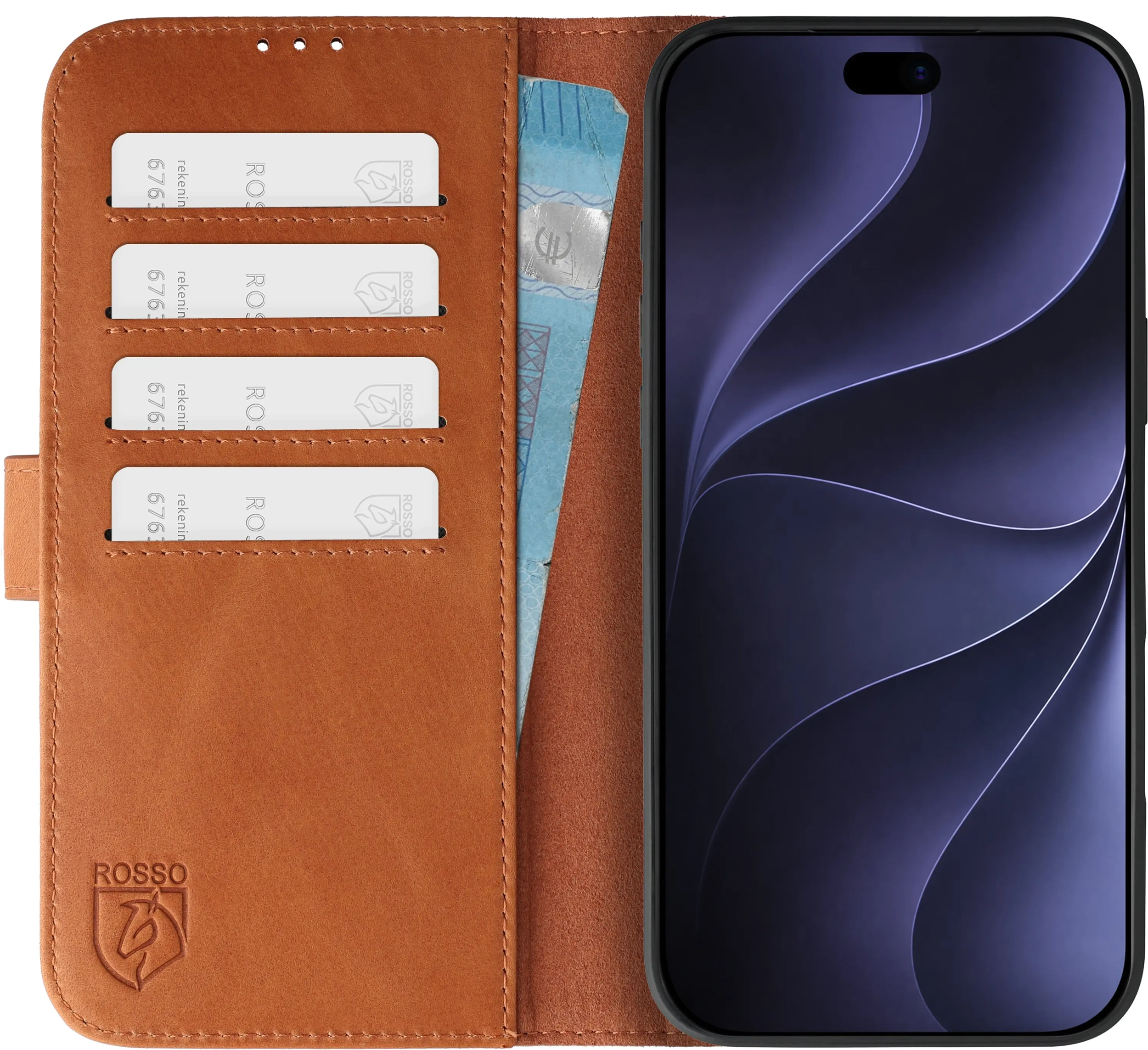Rosso Deluxe Apple iPhone 18 Pro Max Hoesje Echt Leer Book Case Bruin afbeelding 1