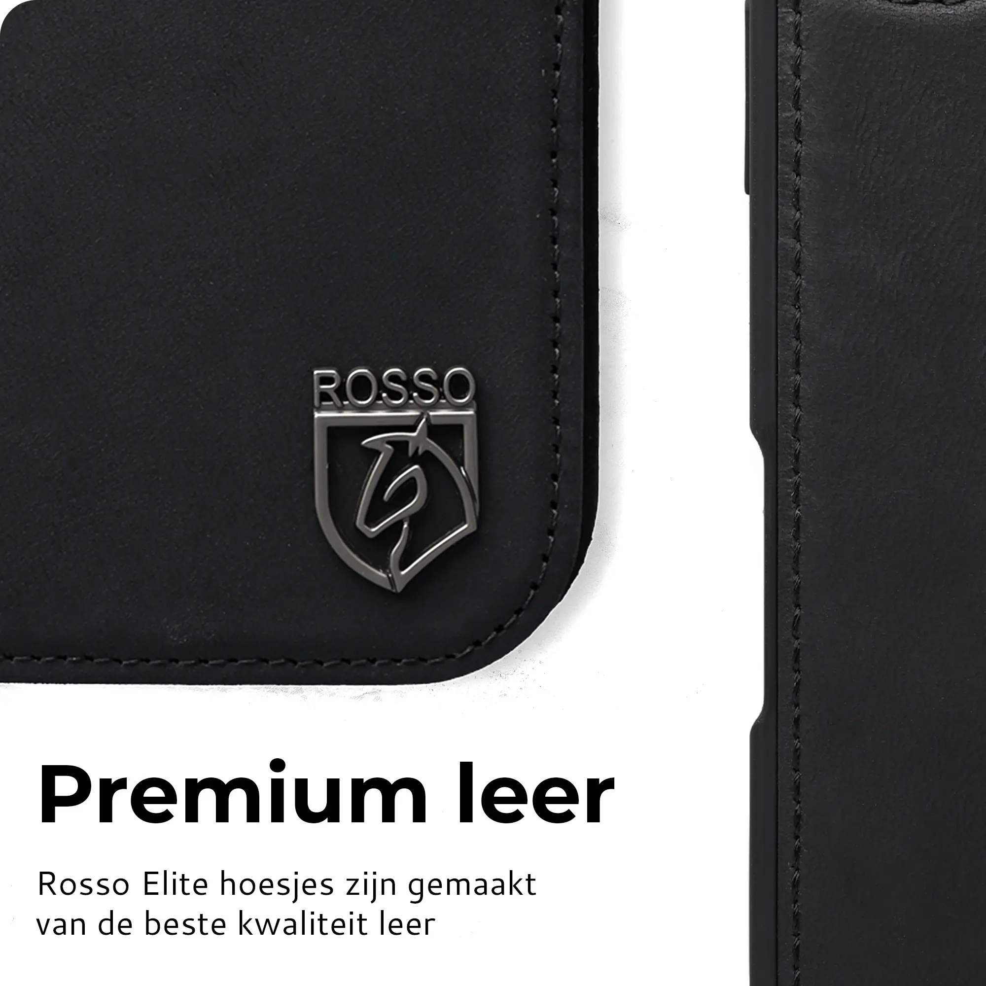 Rosso Elite iPhone 18 Pro Hoesje met MagSafe Book Case Echt Leer Zwart afbeelding 8
