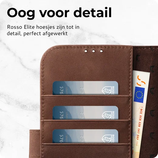 Rosso Elite iPhone 18 Pro Hoesje met MagSafe Book Case Echt Leer Bruin afbeelding 4