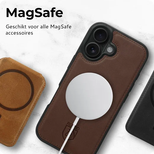 Rosso Elite iPhone 18 Pro Hoesje met MagSafe Book Case Echt Leer Bruin afbeelding 6