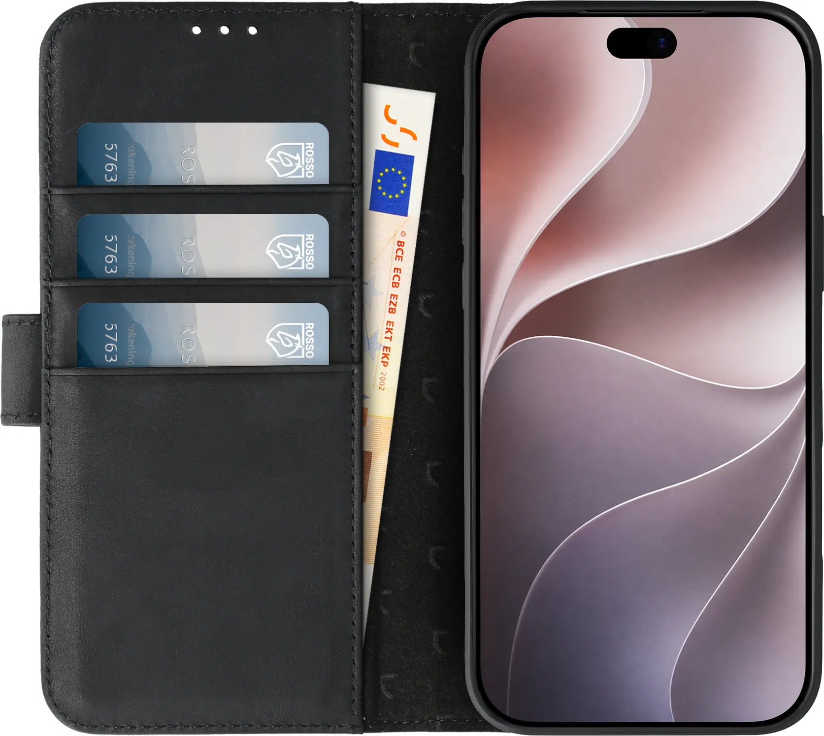 Rosso Elite iPhone 18 Pro Max Hoesje met MagSafe Book Case Echt Leer Zwart afbeelding 8