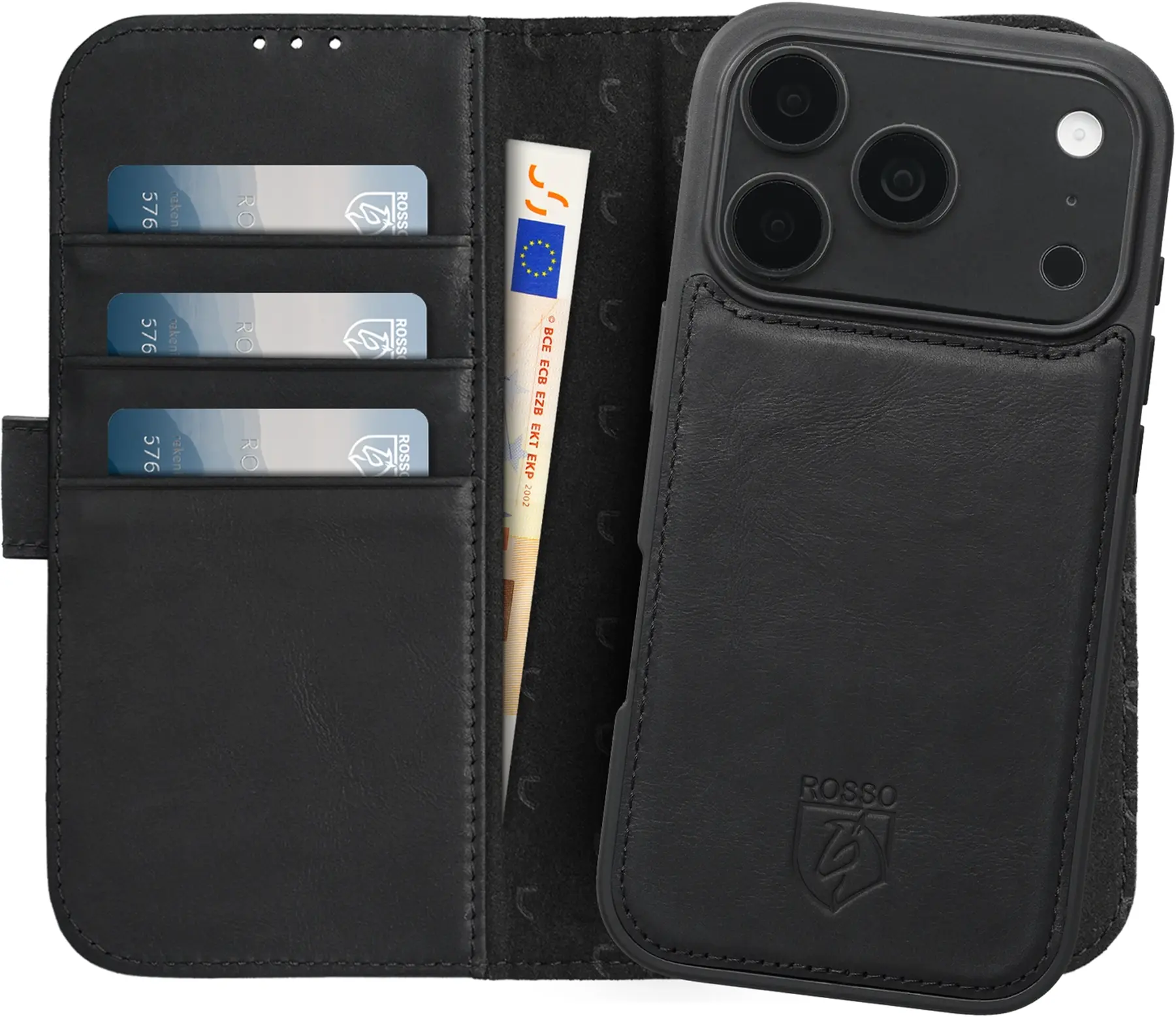 Rosso Elite iPhone 18 Pro Max Hoesje met MagSafe Book Case Echt Leer Zwart afbeelding 1